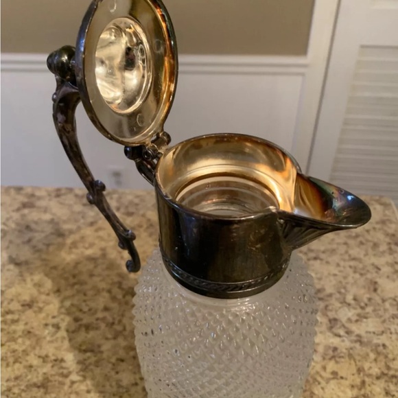 Crystal Carafe Pitcher Silver Plated Lid Pour Spout Cristal Darques Italy - Picture 5 of 6